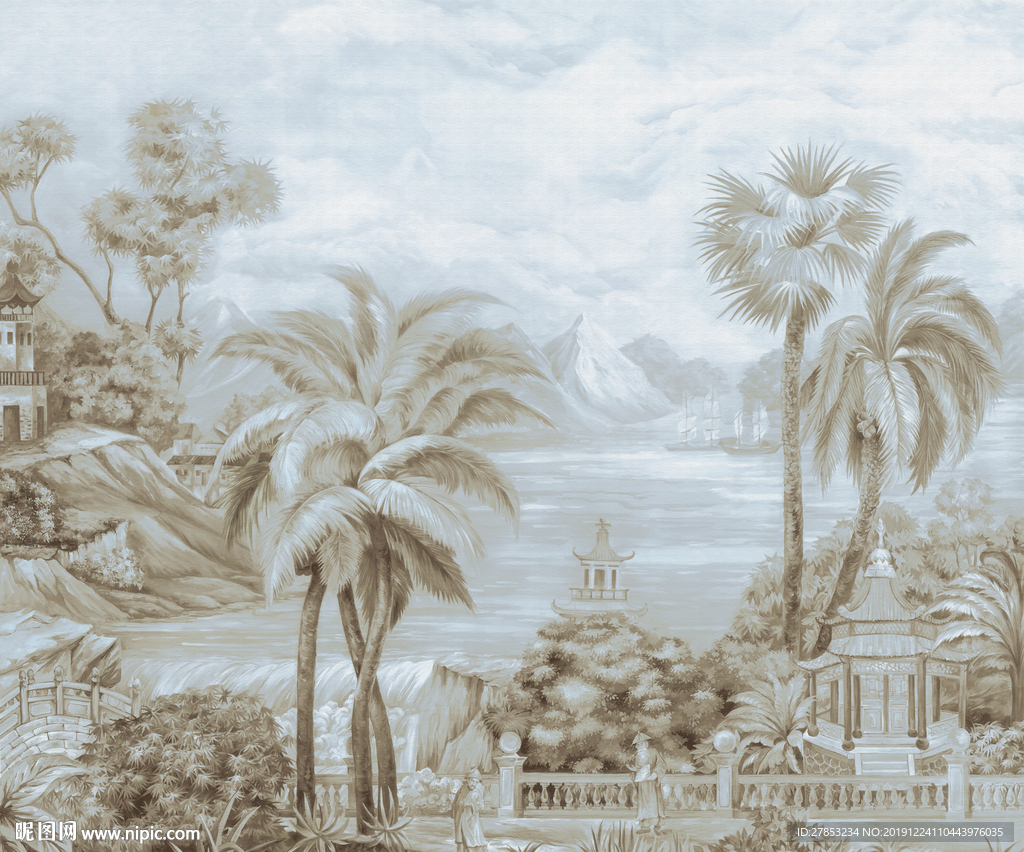手绘热带雨林西洋画背景
