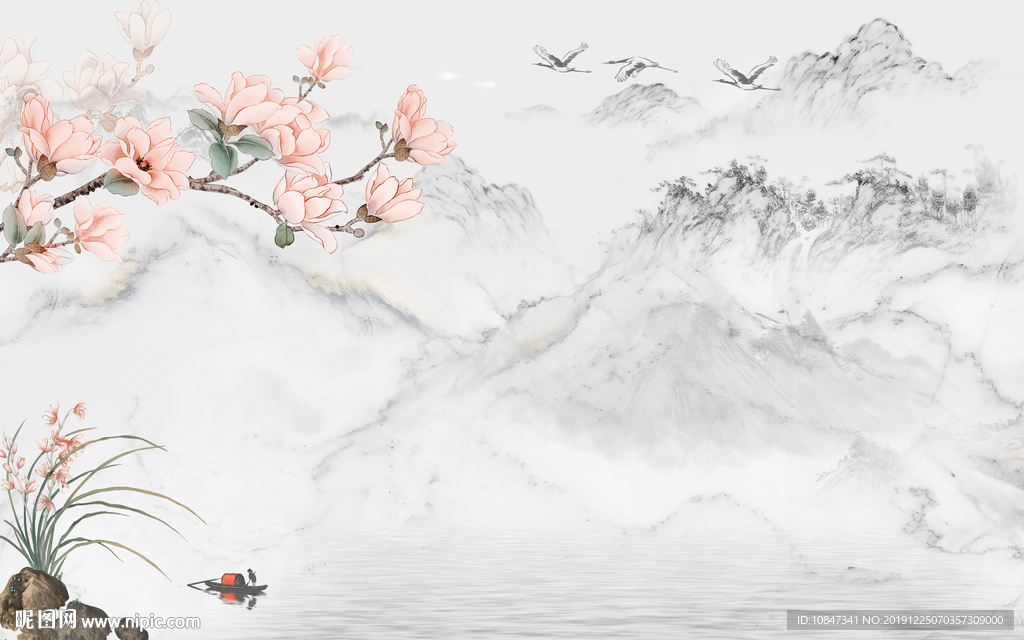 爵士白山水画高端画 TIF分层