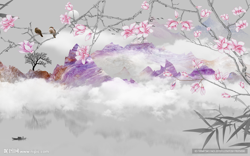 花鸟山水水墨国画 TIF分层