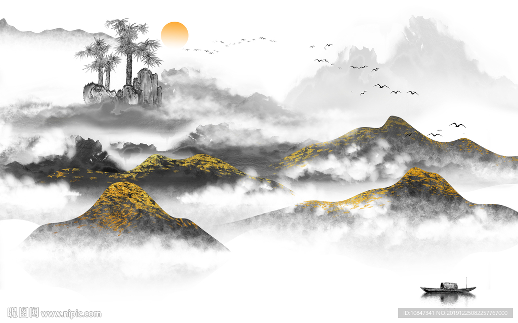 意境山水水墨国画 TIF分层