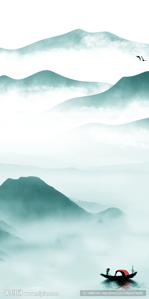 小船新山水背景画 TIF分层