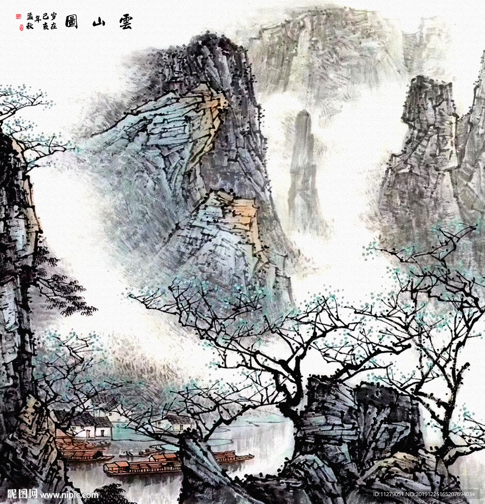 山水水墨画玄关画1