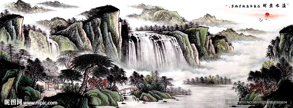山水国画招财画水墨画