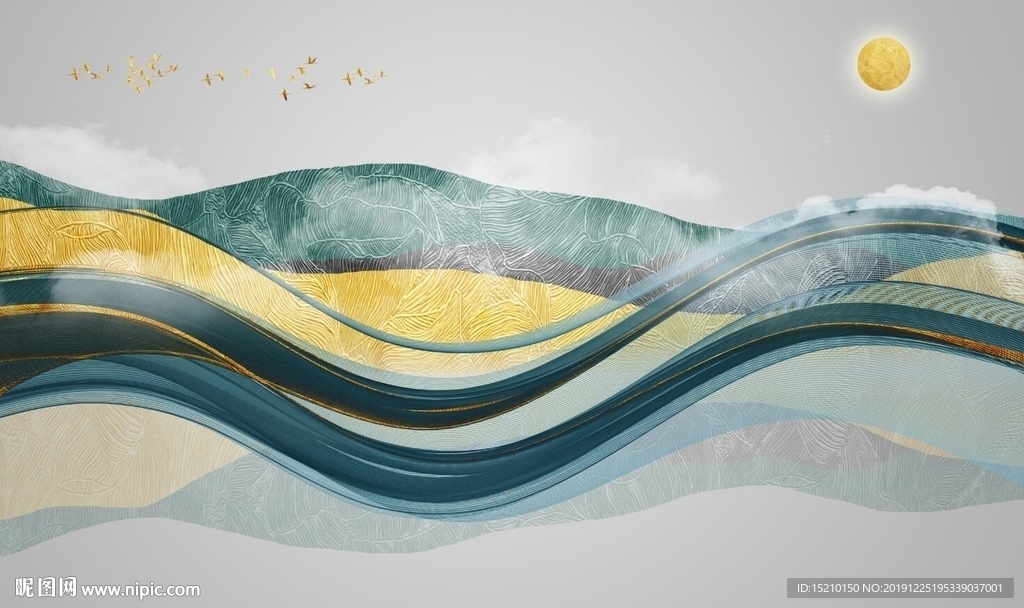 金色山水电视背景墙