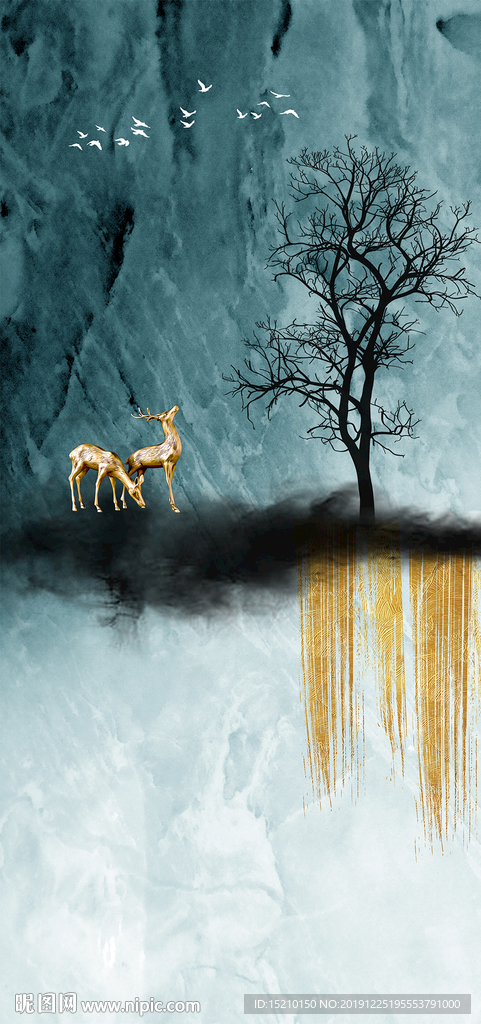 大理石抽象树玄关背景墙