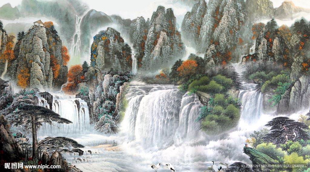 山水国画背景墙