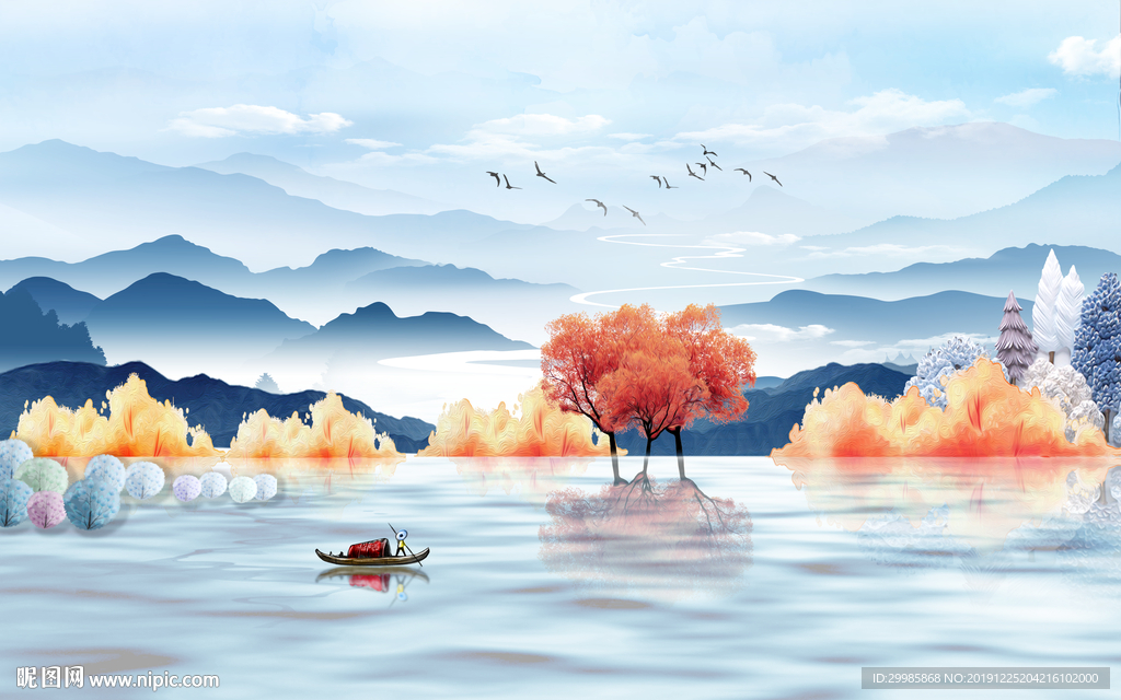 创意背景墙山水画 tif分层