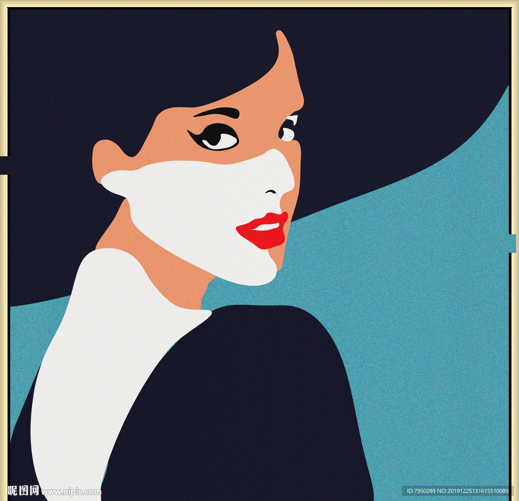 手绘北欧女郎装饰画