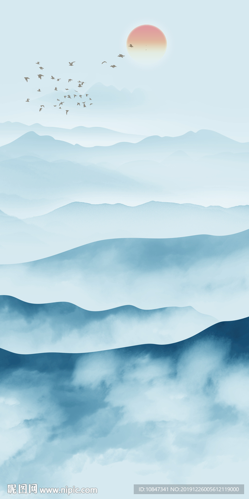 蓝色新山水风景画 TIF分层