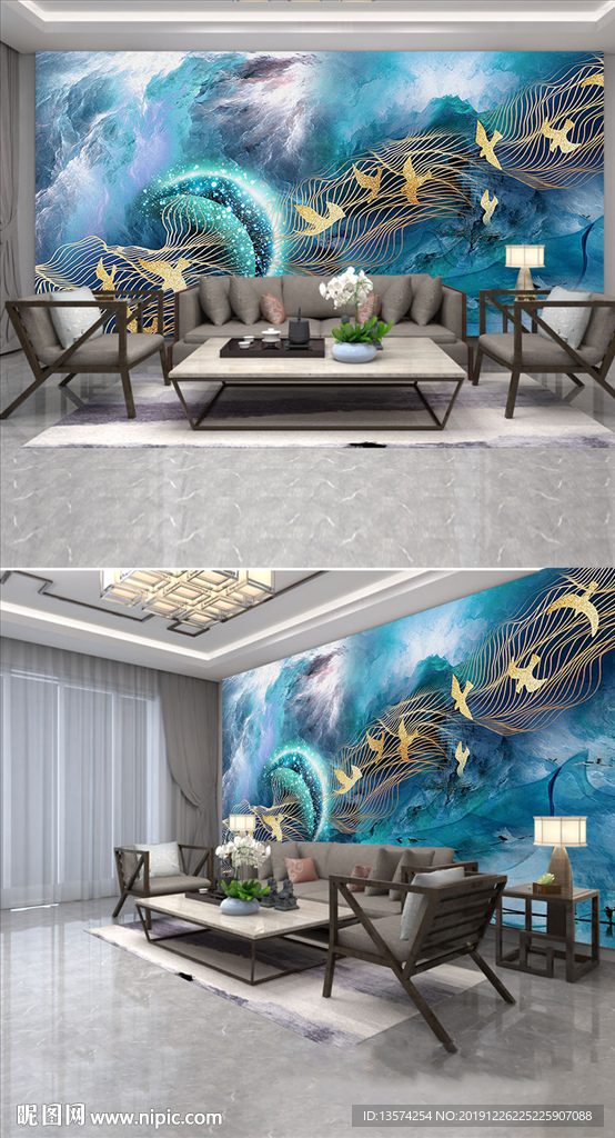 浮雕简约金色3D电视背景墙