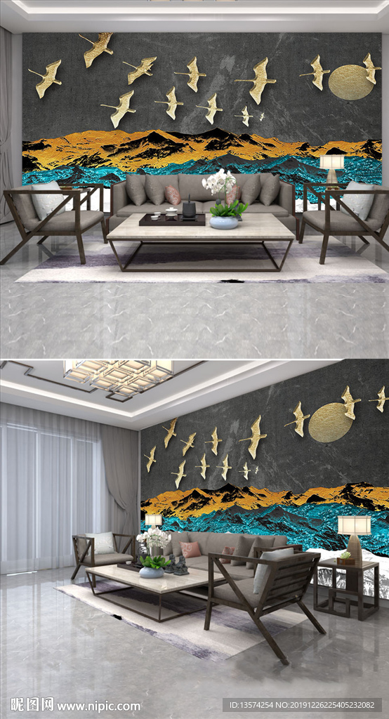 浮雕简约金色3D电视背景墙