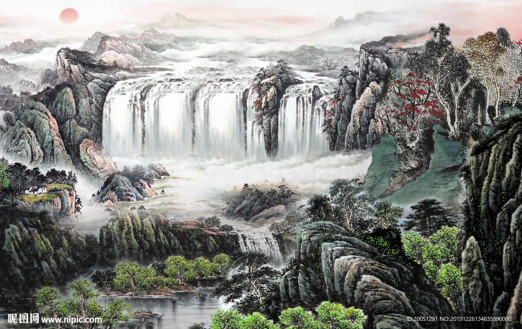 山水国画背景墙