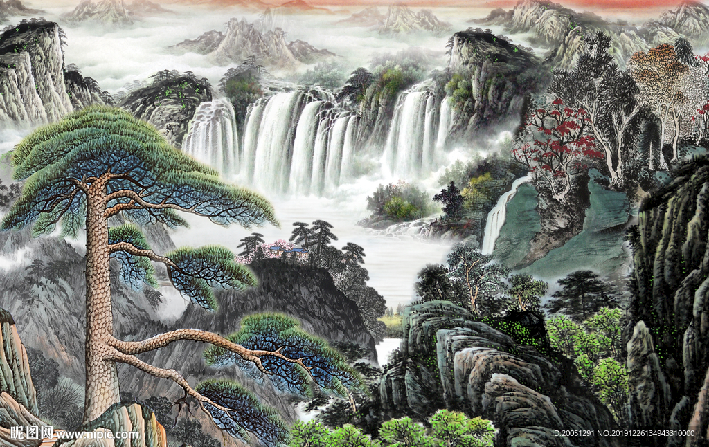 山水国画背景墙