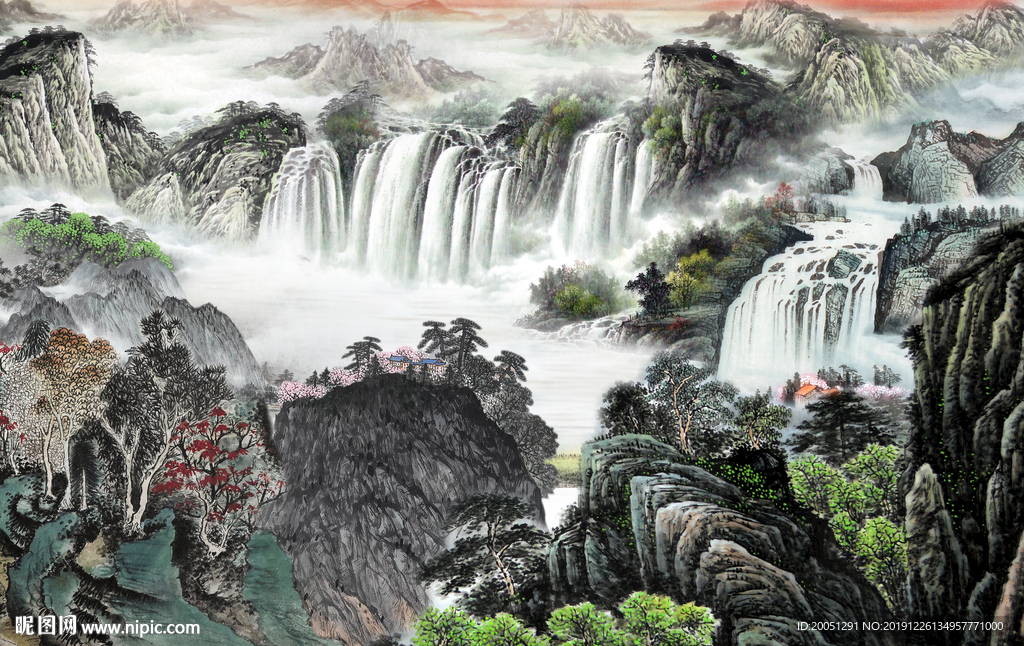 山水国画背景墙