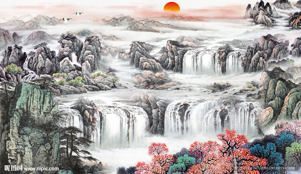 山水国画背景墙