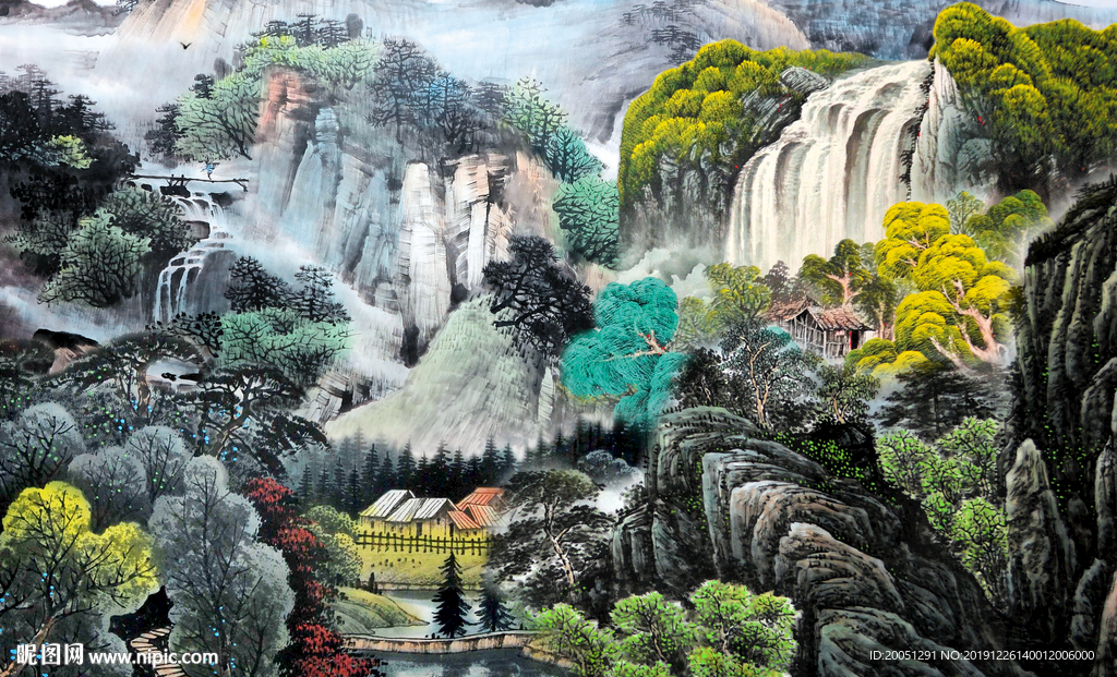 山水国画背景墙