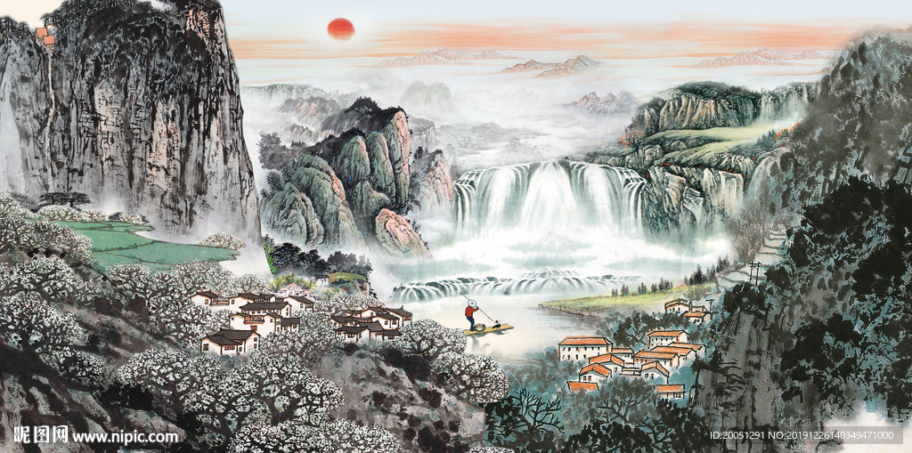 山水国画背景墙