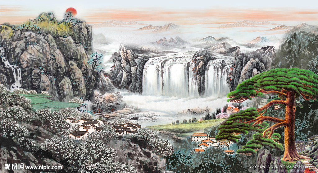 国画山水背景墙