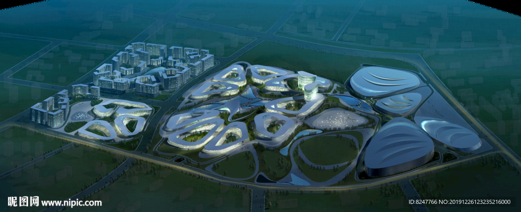 现代智能产业园鸟瞰建筑效果图