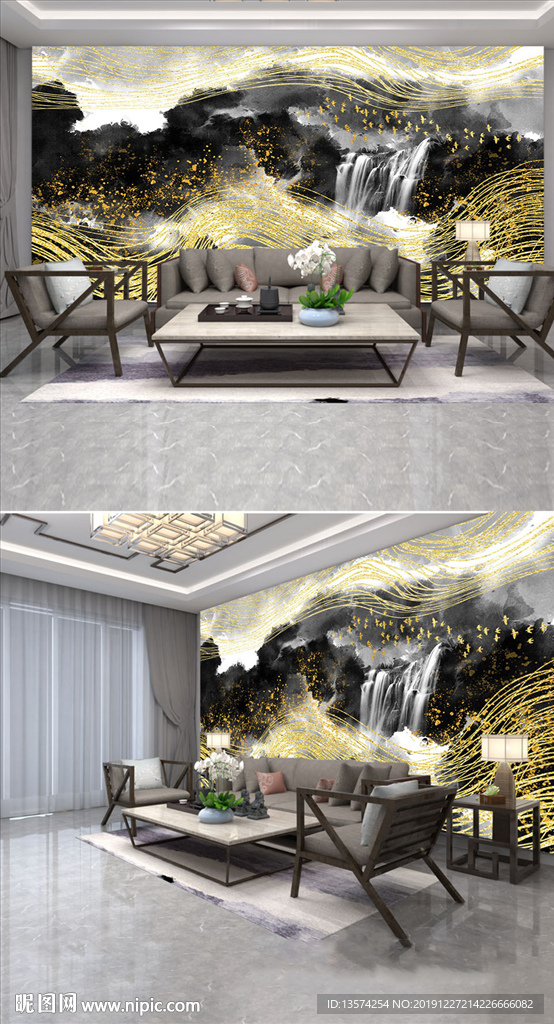 浮雕简约金色3D电视背景墙