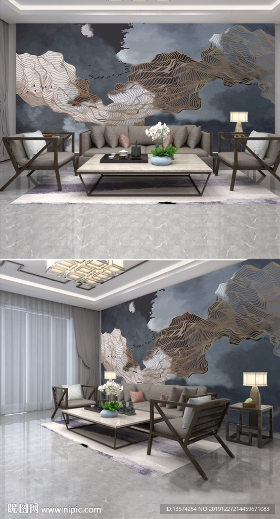浮雕简约金色3D电视背景墙