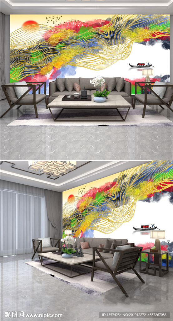 浮雕简约金色3D电视背景墙