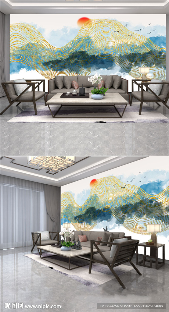 浮雕简约金色3D电视背景墙