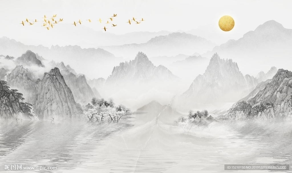 水墨山水电视背景墙