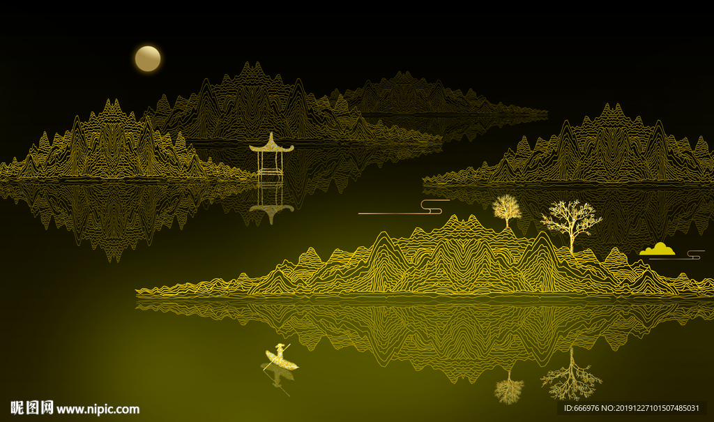 新中式山水简约背景墙