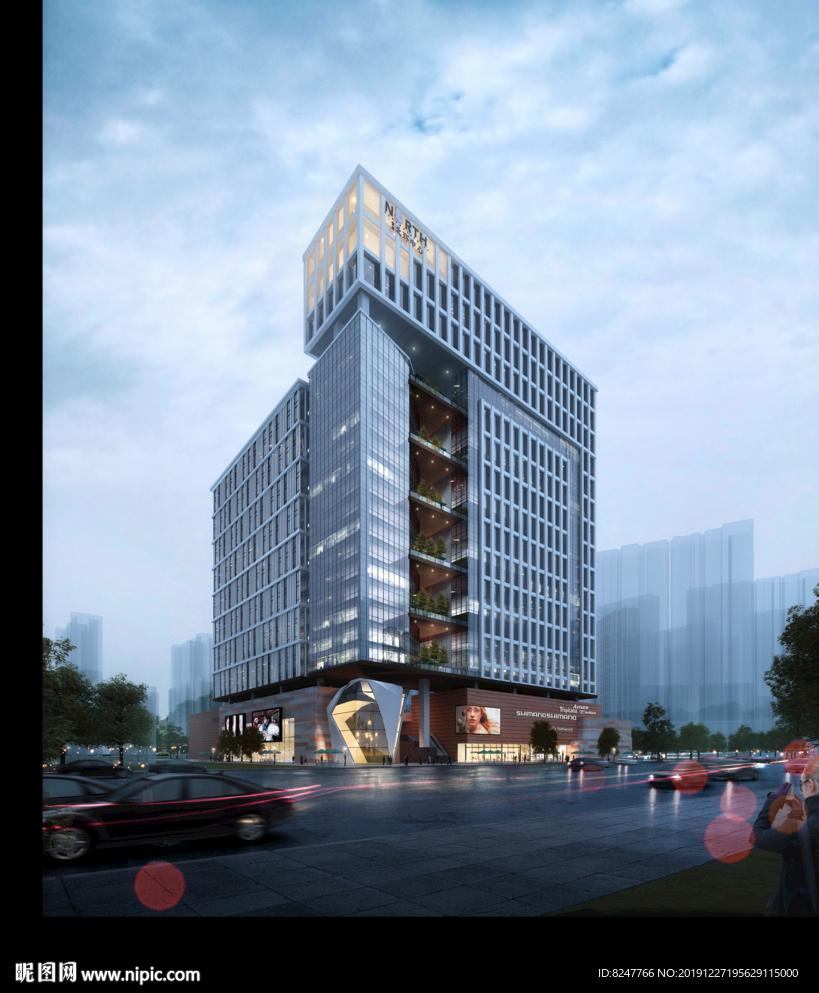 住宅区雨景景观建筑效果图