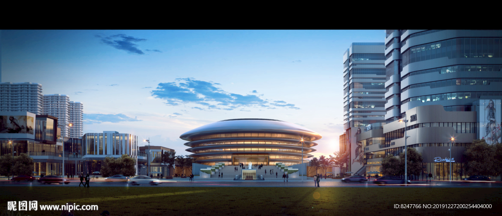 会展中心广场黄昏建筑效果图