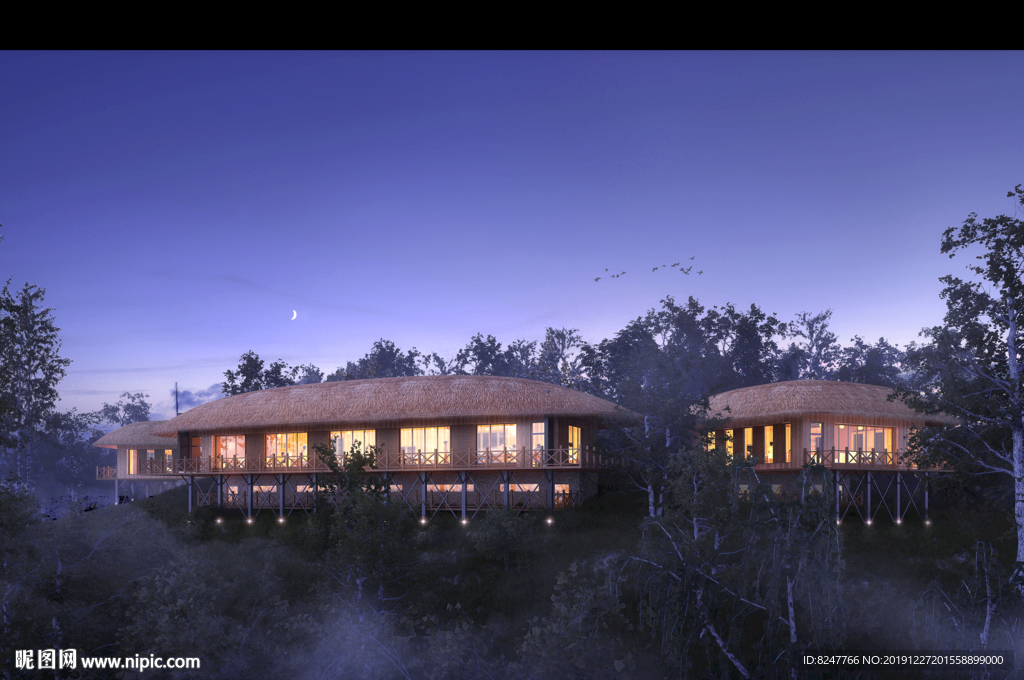 高档别墅夜景建筑效果图