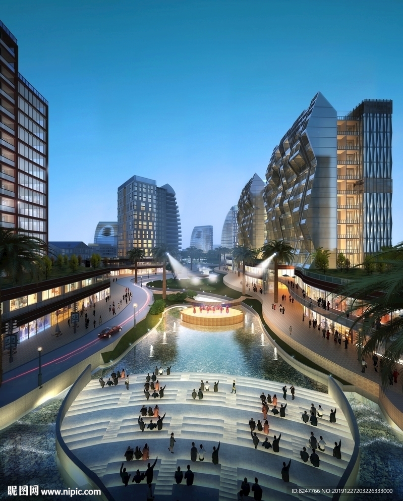 高档商务CBD中心夜景建筑效果