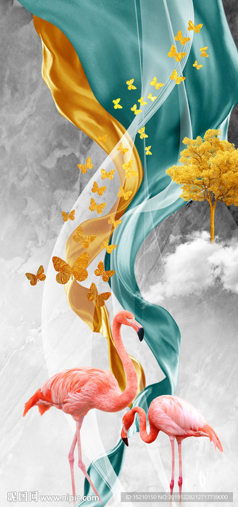 大理石火烈鸟玄关背景墙