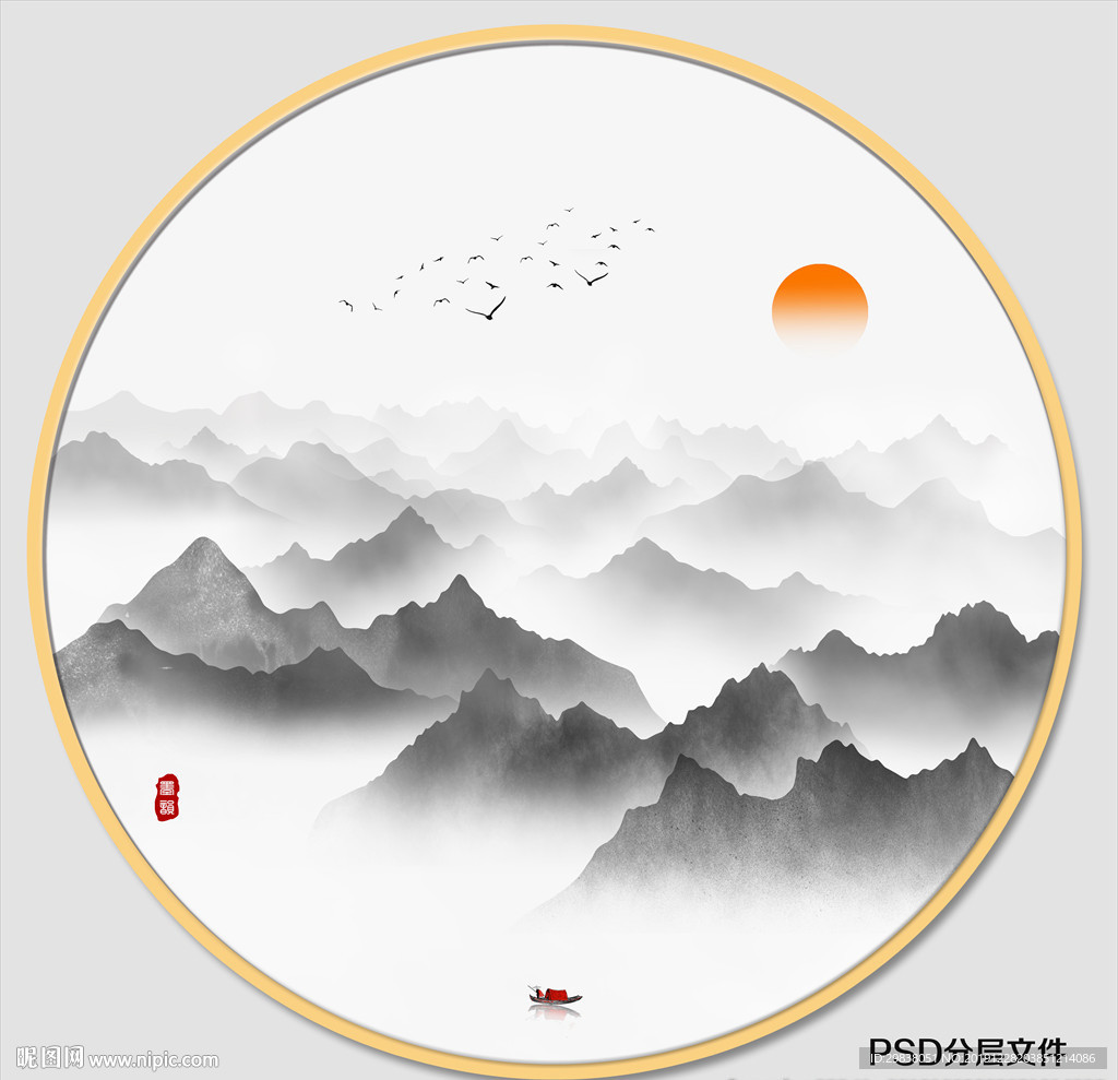 圆形山水画