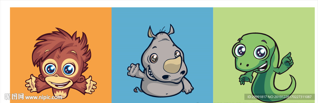 卡通猴 卡通犀牛 卡通蛇