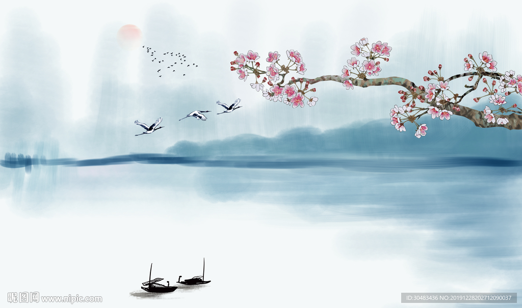 梅花山水背景