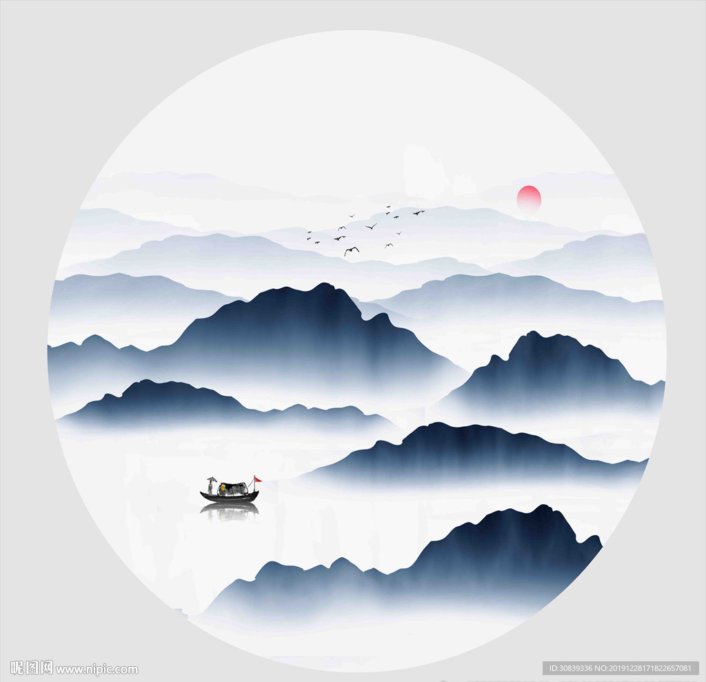 圆形山水画