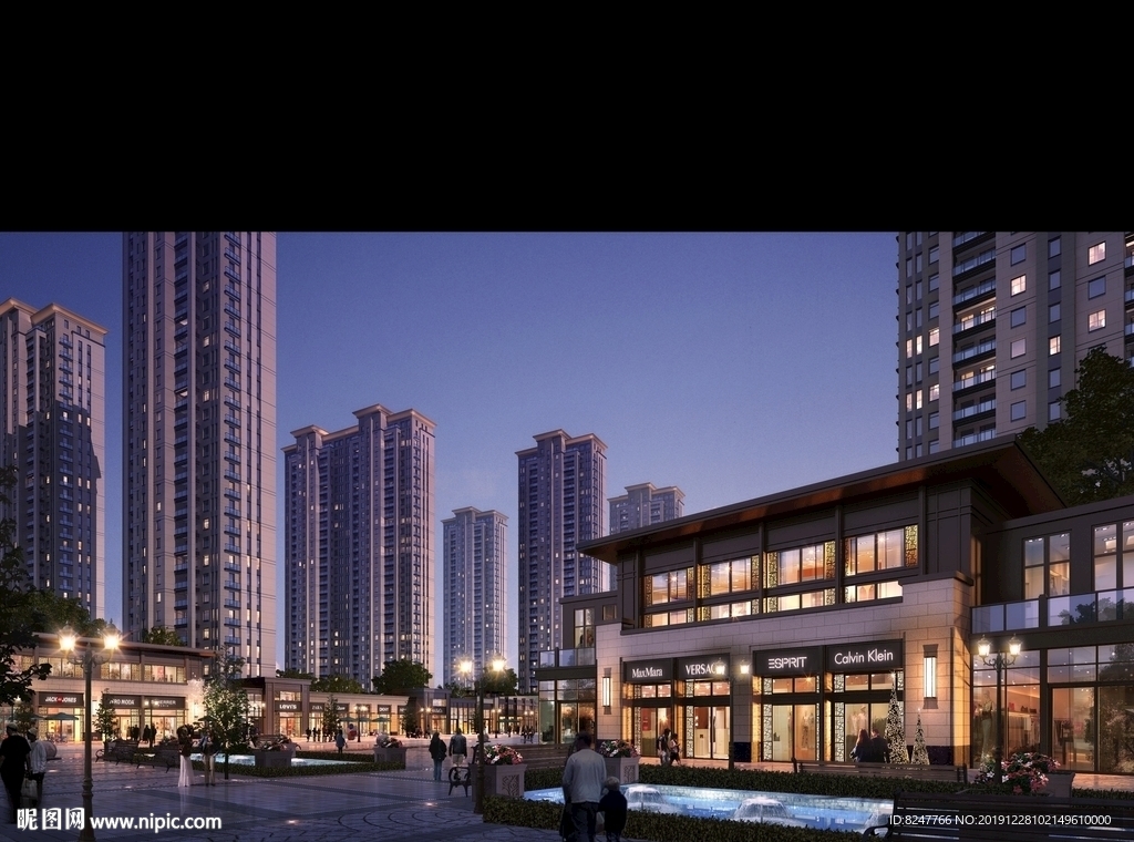 商业街夜景景观建筑效果图