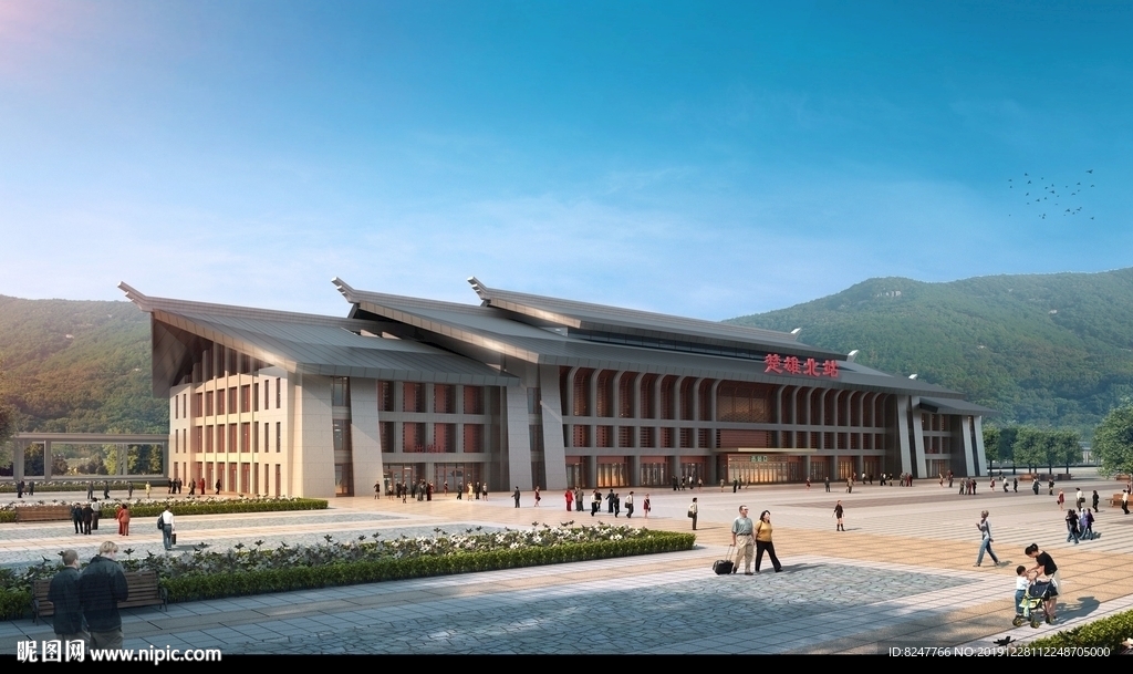 智能火车站建筑效果图