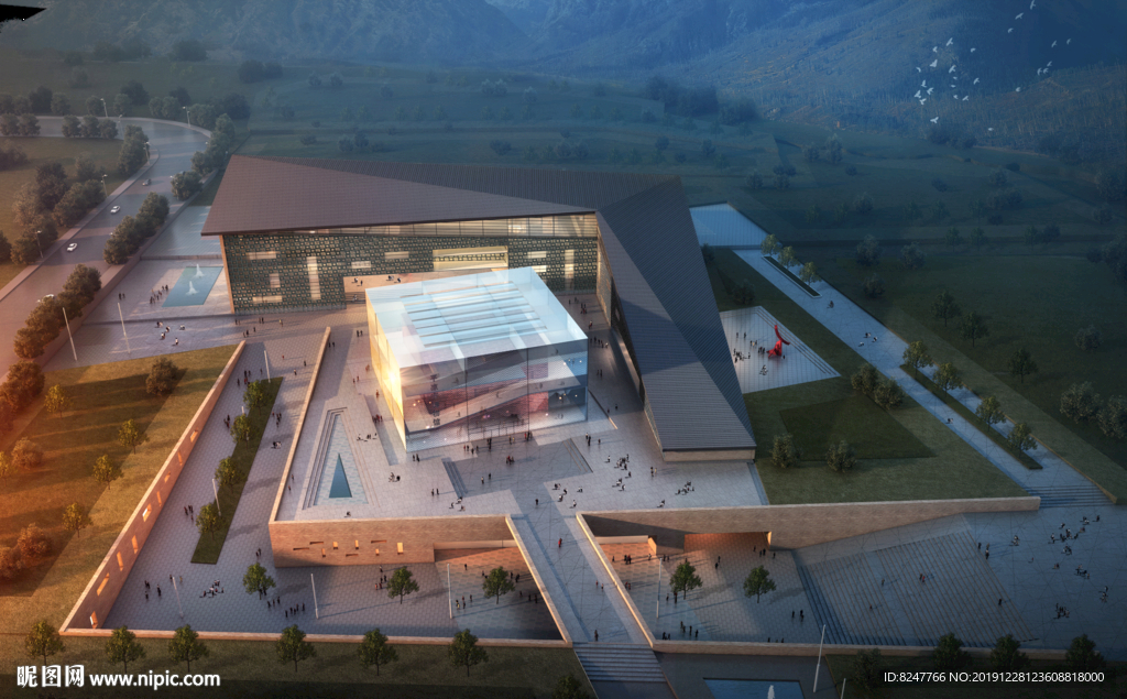 高级会所鸟瞰建筑效果图