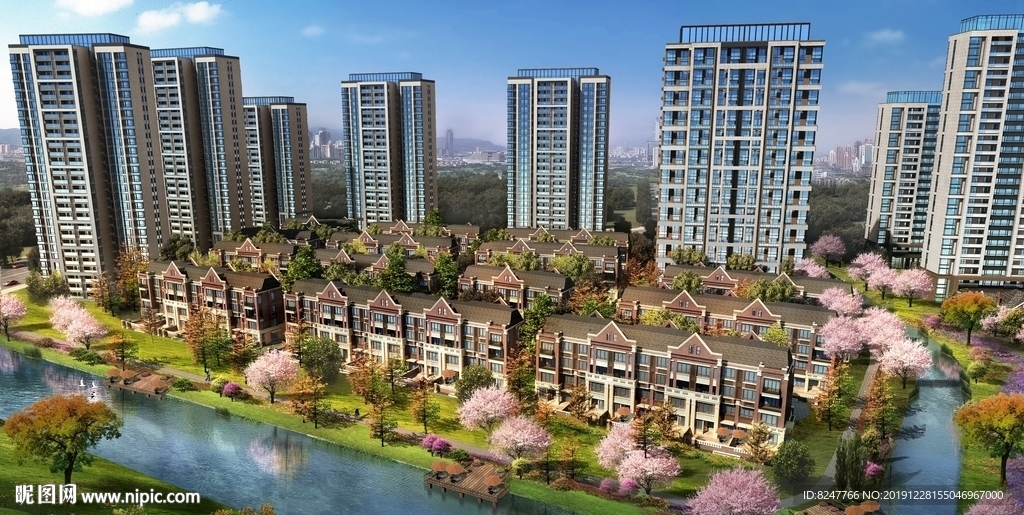 高档住宅区鸟瞰建筑效果图