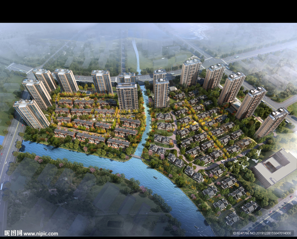 高档住宅区鸟瞰建筑效果图