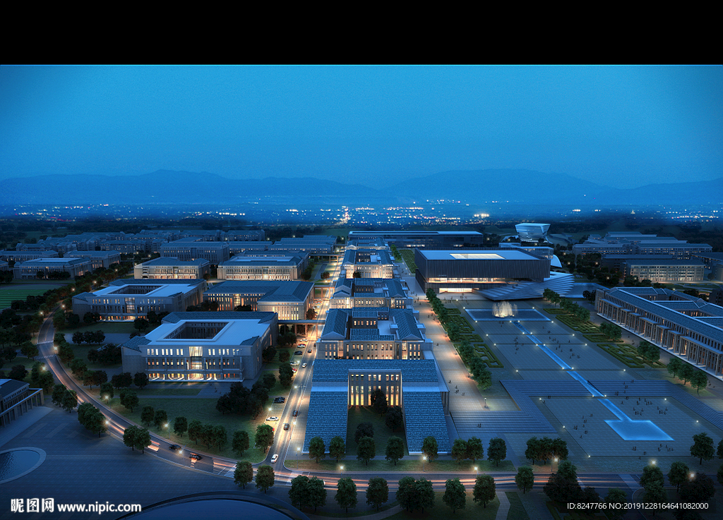科技园夜景鸟瞰建筑效果图