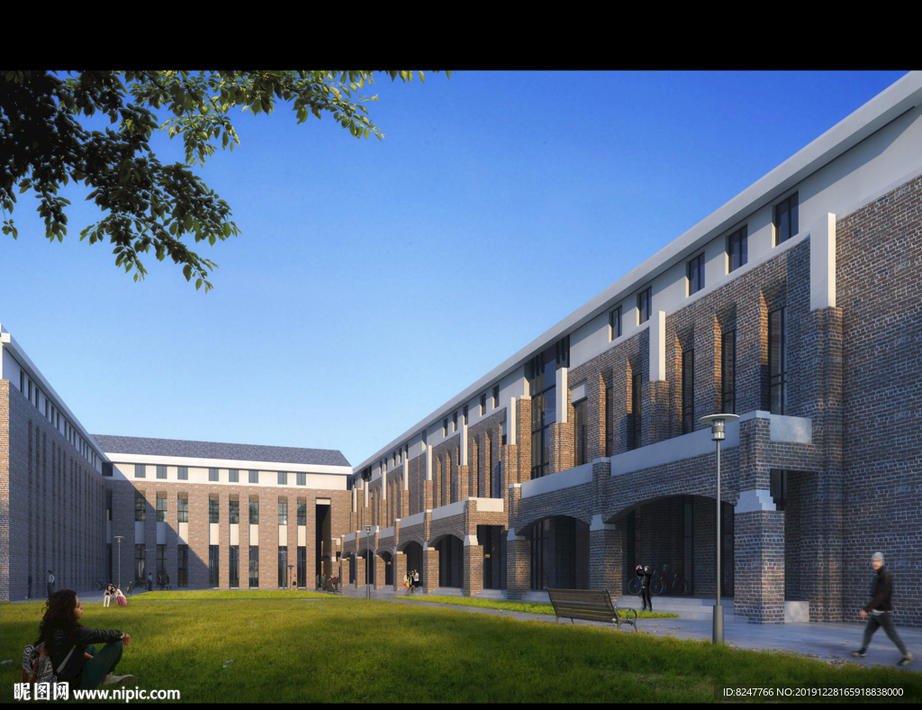 校园一角春天建筑效果图