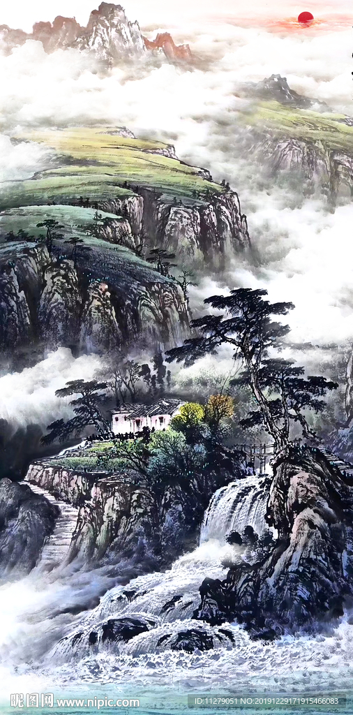 山水国画水墨画玄关画