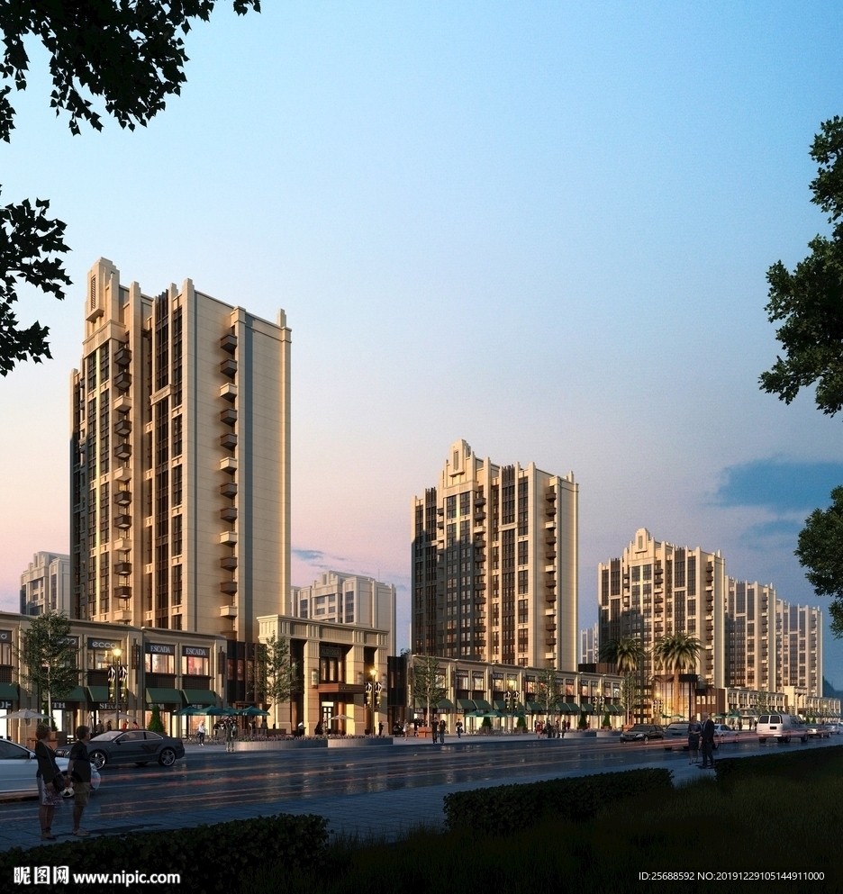 黄昏住宅景观建筑效果图