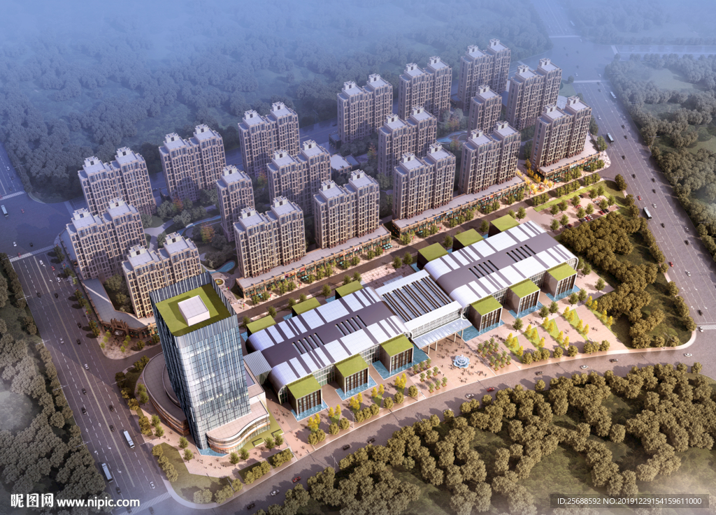 住宅区鸟瞰建筑效果图