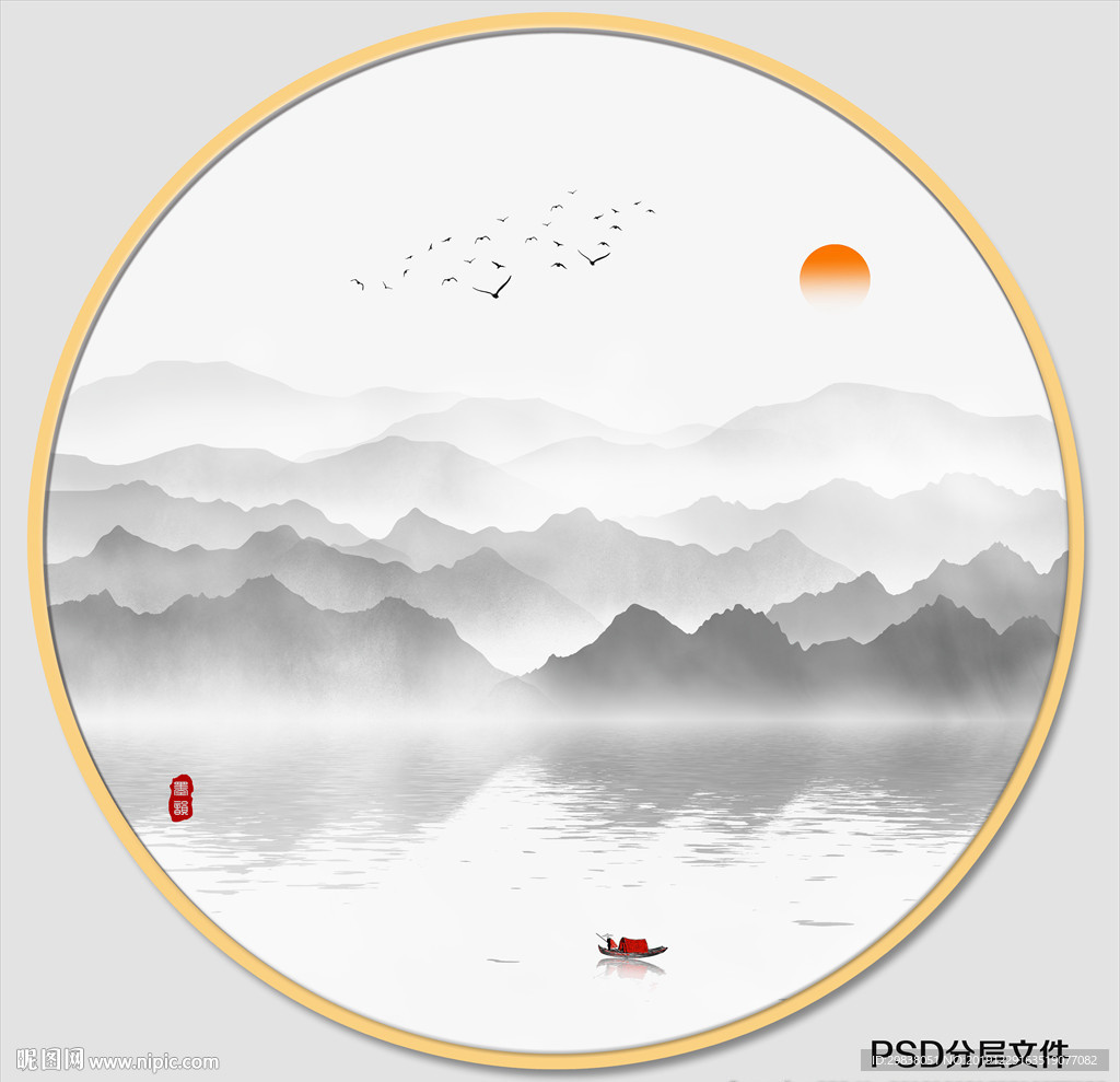 圆形水墨画