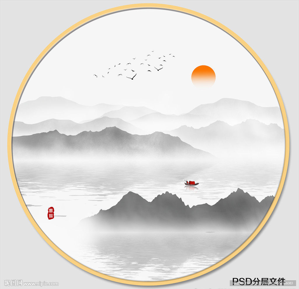 圆形水墨画